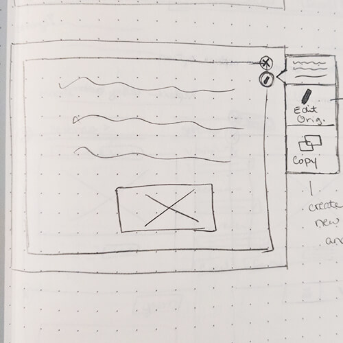 Low-fidelity wireframes of ideas for initial lesson builder