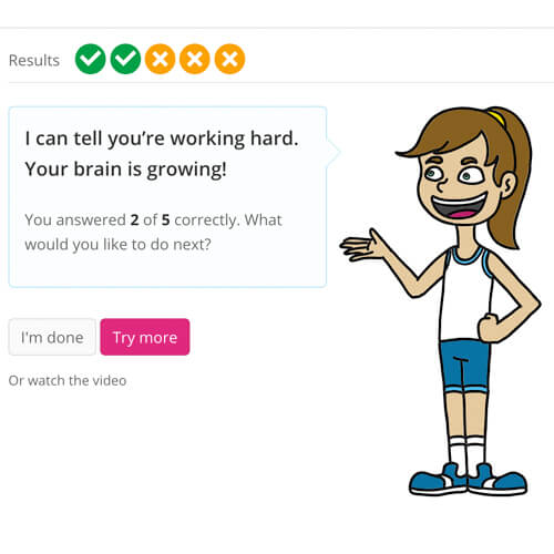 Prototype of completion screen for student practice